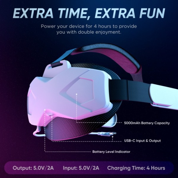 Oculus Quest 2 Head Strap, Elite Strap with Battery for Meta/Oculus Quest 2, Oculus Quest 2 Accessories with 5000mAh Battery for Extra 4-Hour Playtime, Enhanced Support and Comfort, Weight Balance